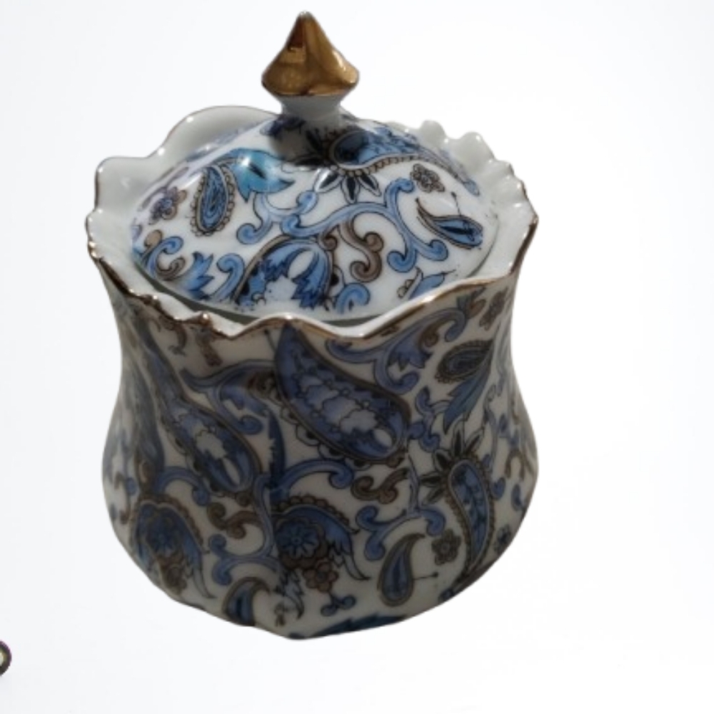 Vintage Lefton Collection Blue Paisley Jelly and Jam Jar